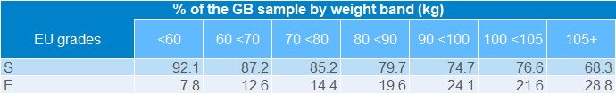 Distribution of GB sample by weight band table 2022